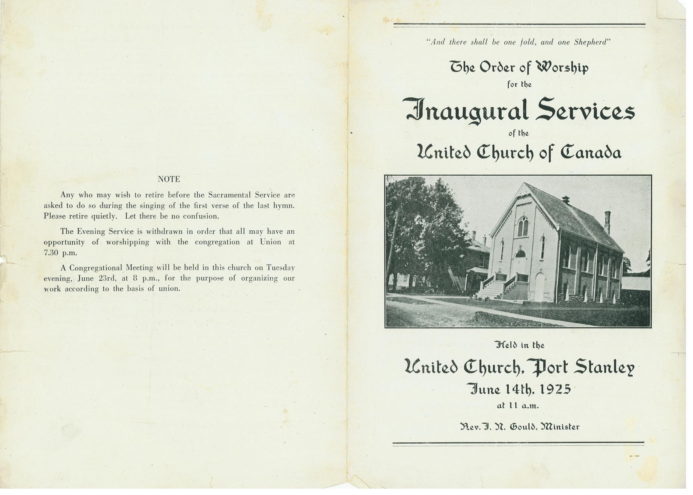 Inaugural Services June 14th, 1925 Pg. 1